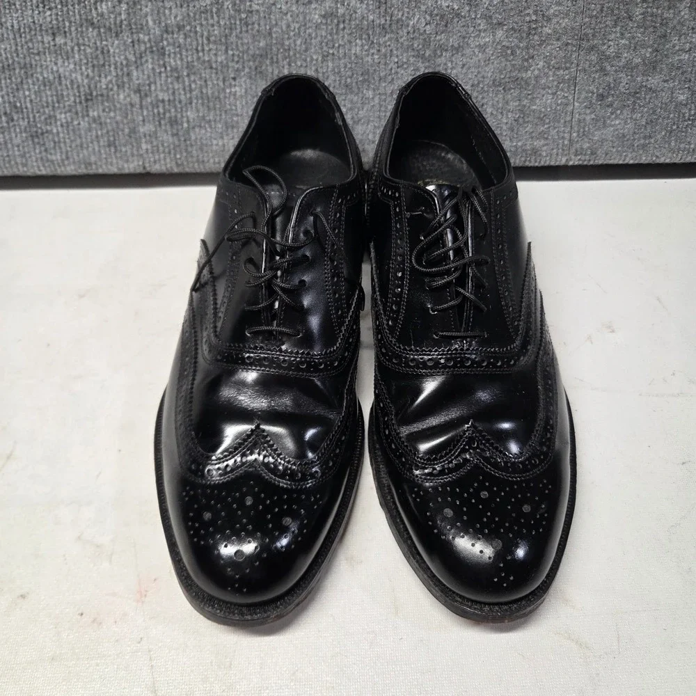 Vintage Florsheim Worthmore Wingtip Blucher Black Leather Dress Shoes USA 10 EEE